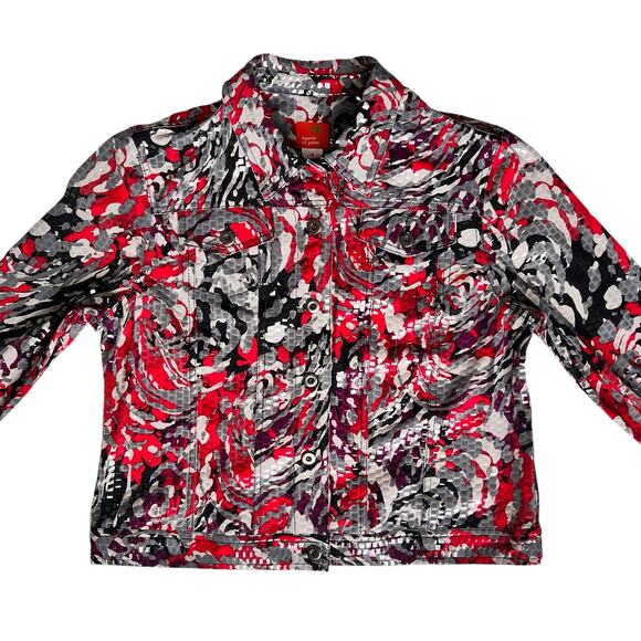 Shiny Abstract Print Jacket Womens Sz 14 Red Purple Black Bling Going Out Party - Picture 1 of 14